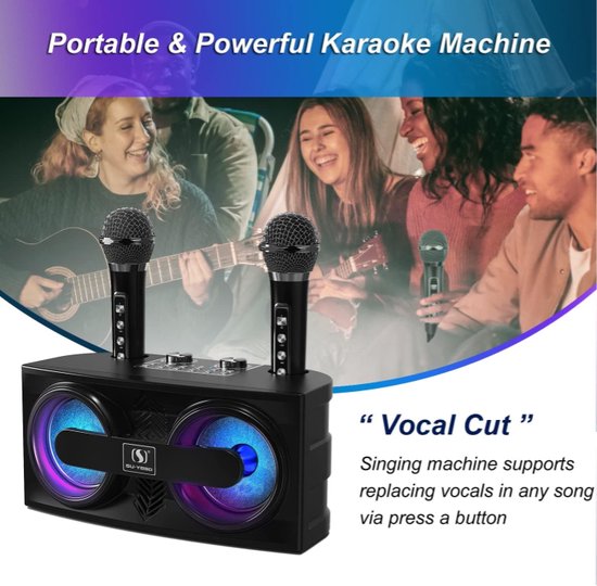 Karaoke set- Rood- Professioneel- Draadloos- Bluetooth met 2 draadloze microfoons- Draagbaar- USB/AUX/TF - Merkloos