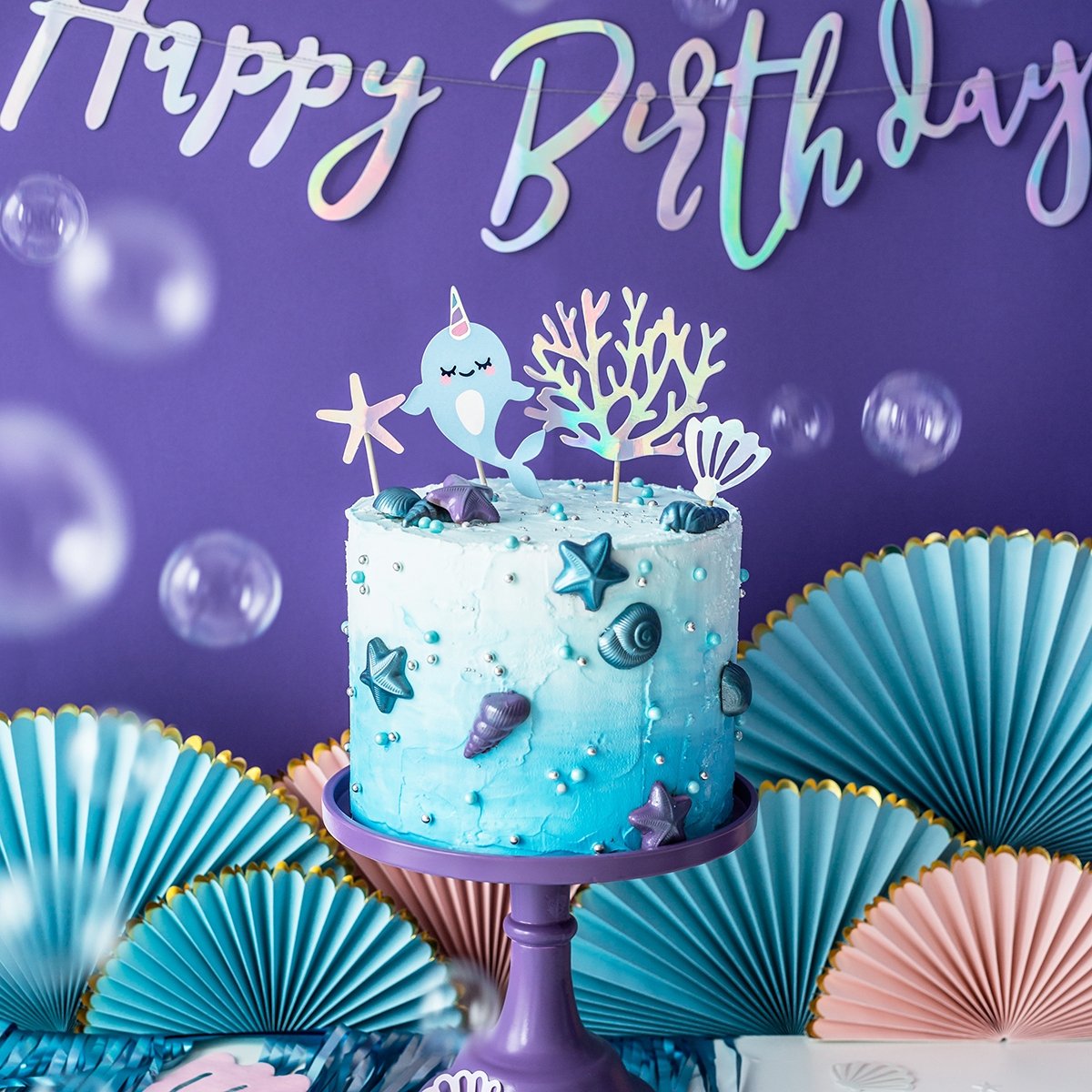 PartyDeco Cake Toppers Narwal set/4