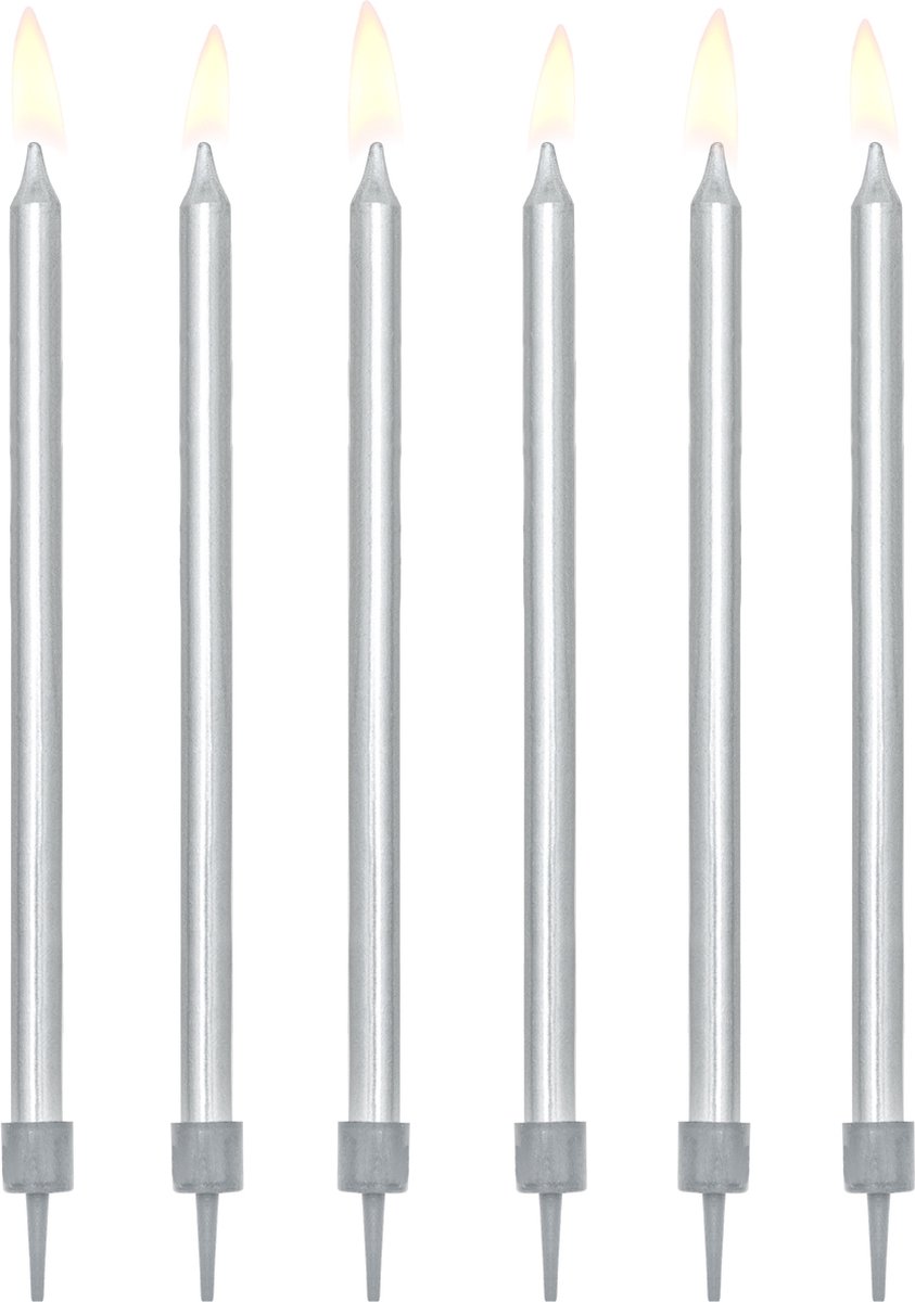 PartyDeco Verjaardagskaarsjes zilver (12 stuks)