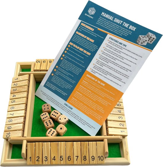 Goki Shut the box dobbelspel: 13,5 x 9 x 2,5 cm, hout, 2 dobbelstenen