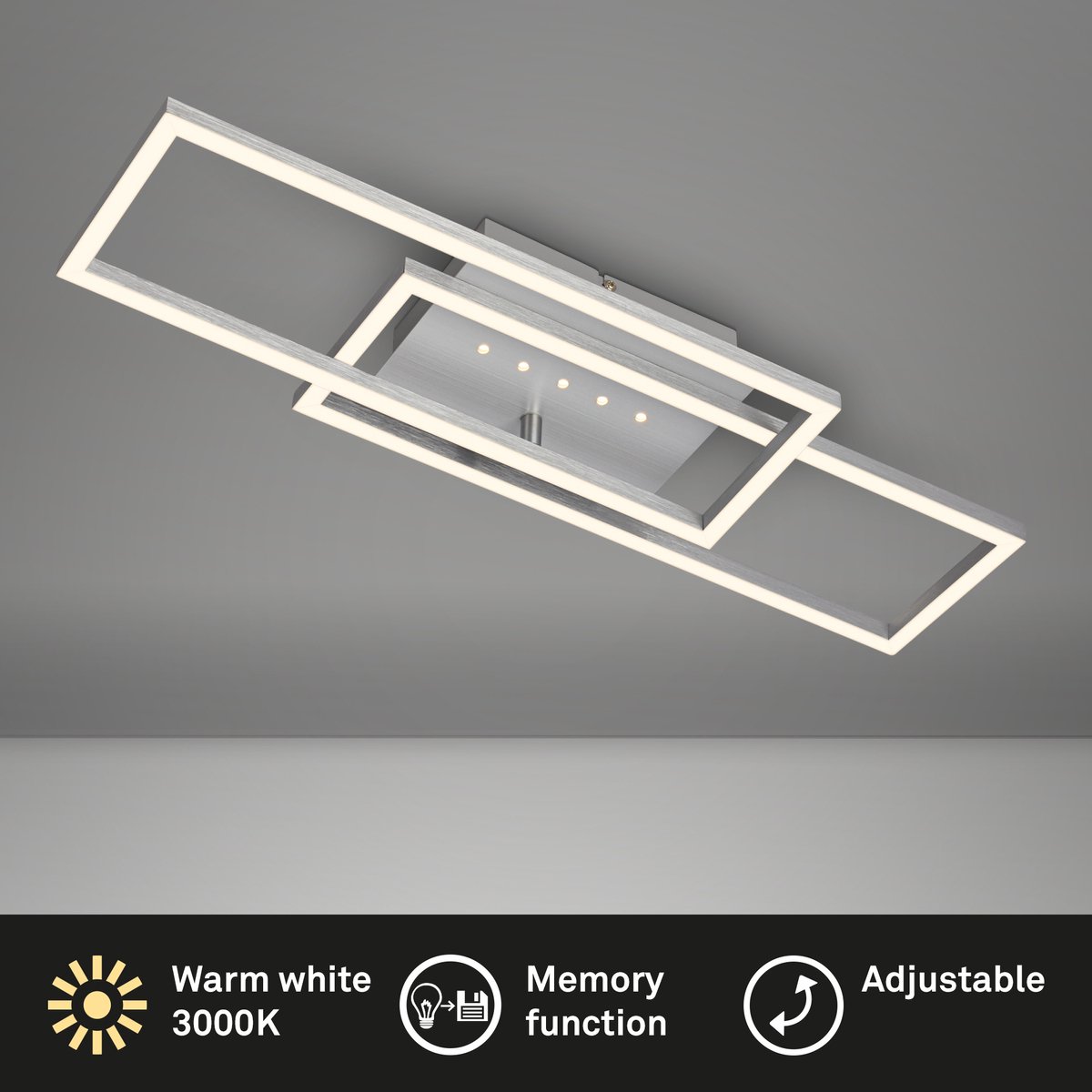 BRILONER - Plafondlamp - 3774019 - Zwenkbaar - Warm wit 3000K - Geheugenfunctie - Puntjes en frame afzonderlijk schakelbaar - 56 x 18 x 7,5 cm - Aluminiumkleurig