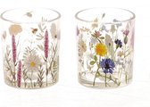 HBX Living Theelichthouder Floretta met bloemen dessin dia7x8,2cm 2 assorti