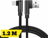 Swissten haakse USB-C naar USB-A kabel - 1.2M - Zwart