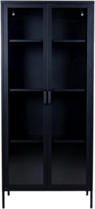 MaximaVida metalen locker vitrinekast Finn 80 x 35 x 180 cm zwart - echt glas