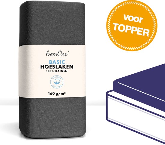 Hoeslaken Loom One – 100% Jersey Katoen – 120x200 cm – épaisseur de matelas jusqu'à 12 cm – 160 g/m² – Anthracite