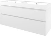Proline Polystone Loft badmeubelset met wastafelonderkast asymmetrisch met 2 laden en glans witte wastafel zonder kraangaten 140 x 46 x 62 cm, glans