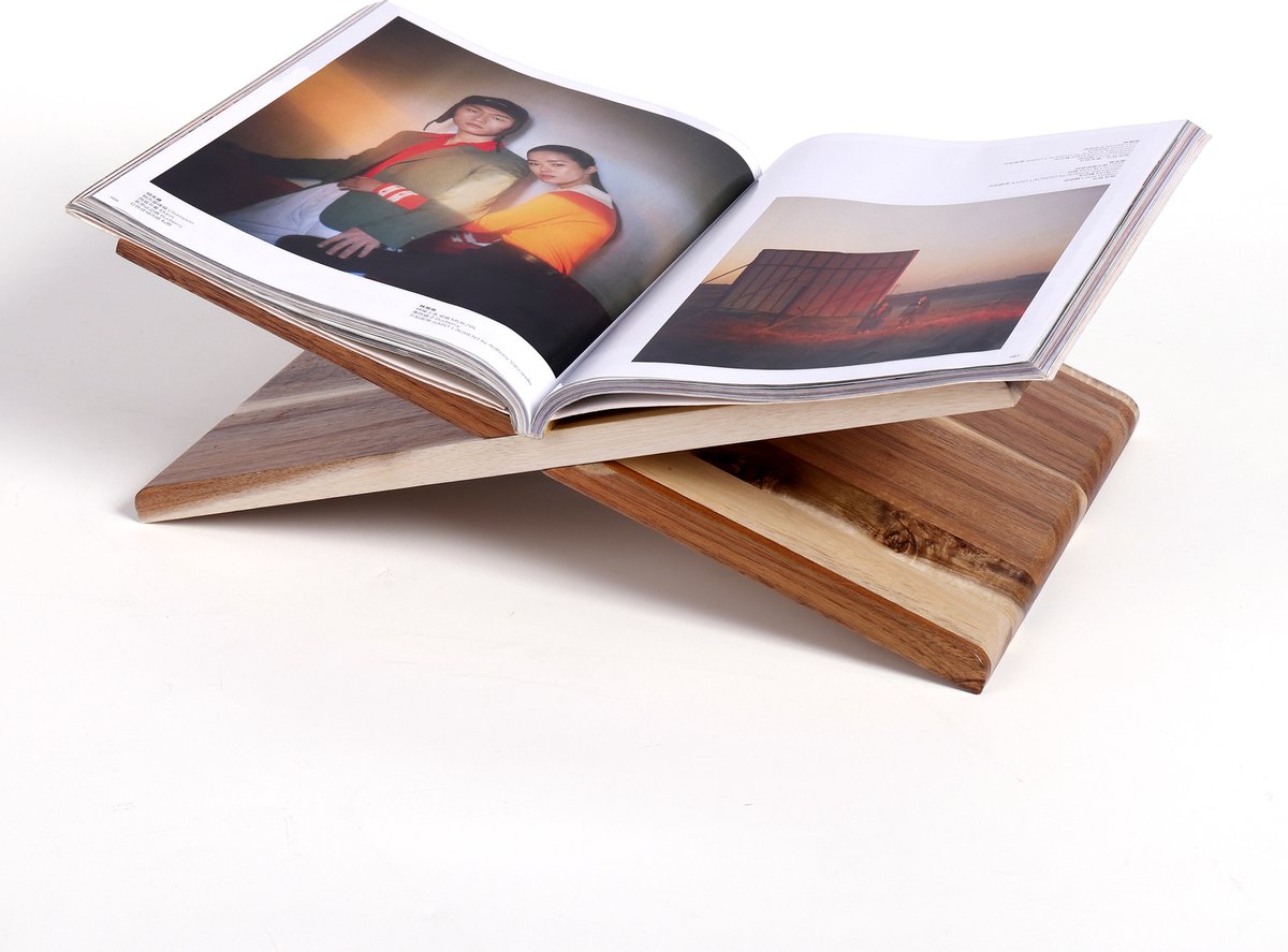 Support à Livre En Bois D'Acacia - Design Croisé Moderne - Lutrin Déco Pour Cuisine, Bureau Ou Salon