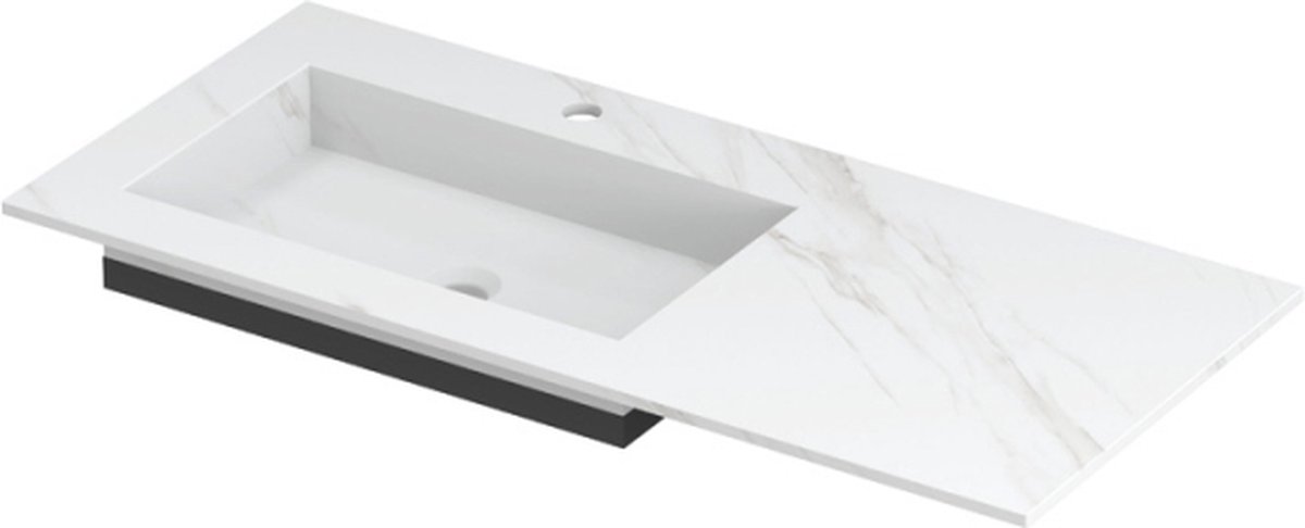 INK® Post wastafel in keramische slab met envelop bodem wasbak links met 1 kraangat, 100x45x1cm, calacatta mat
