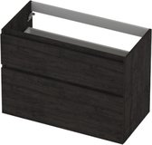 INK wastafelonderkast 2 laden greeploos houten keerlijst asymmetrisch 90x45x65cm, houtskool eiken