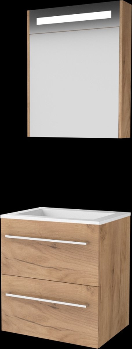 Basic Premium 46 badmeubelset met spiegelkast met geïntegreerde LED verlichting, wastafelonderkast met grepen, 2 lades en acryl wastafel zonder