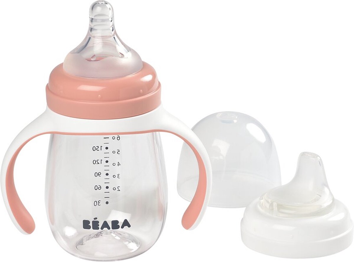 Beaba - Tasse à bec avec paille en acier inoxydable - Rose