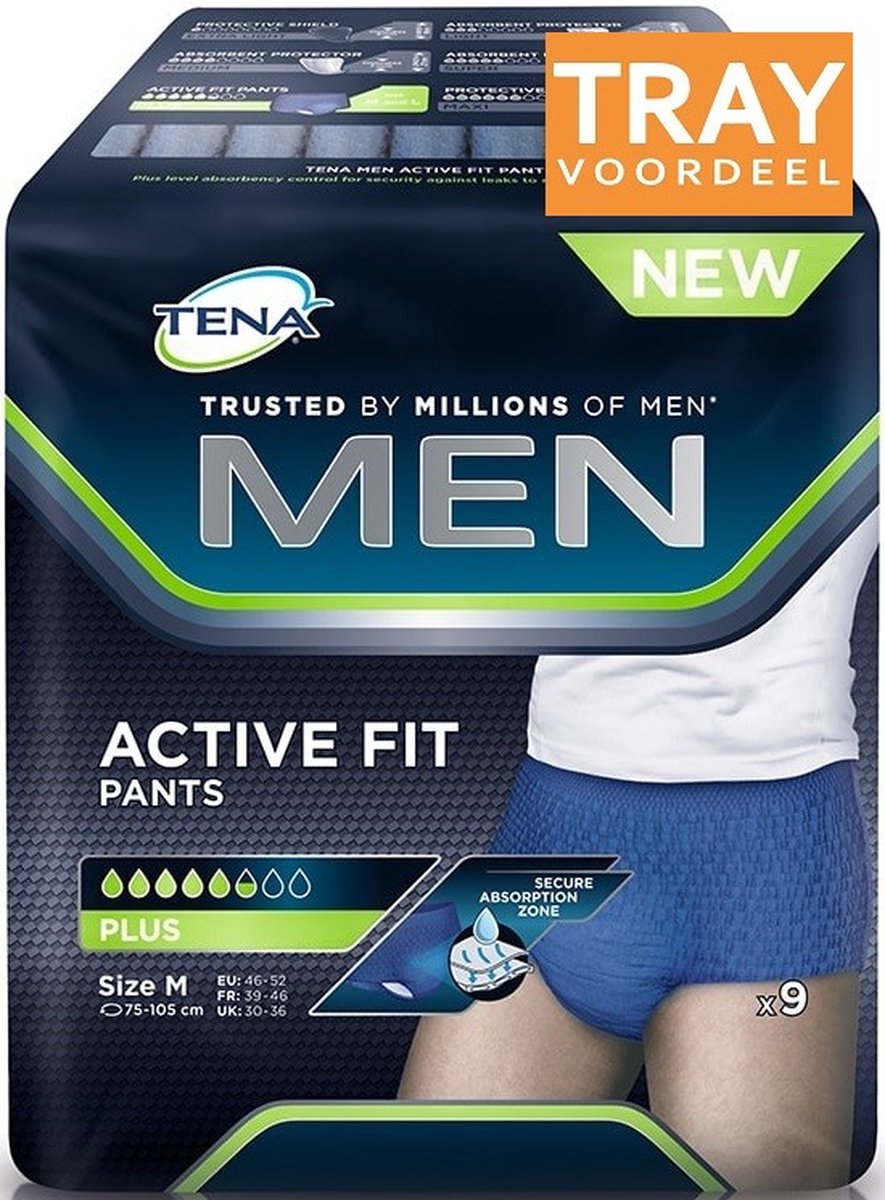 Goedkoopste TENA MEN ACTIVE FIT PANTS PLUS MAAT S/M INCONTINENTIE BROEKJES TRAY 4 X 9 STUKS