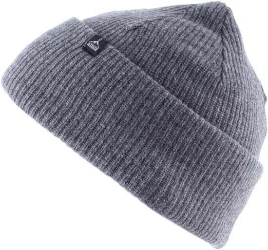 Altidude HERMIT Grey Unisex, klassieke geribde gebreide muts, normale pasvorm, manchetten, dubbele laag, Buitenkant: 80% scheerwol (lamswol) / 20% polyamide // Voering: 100% scheerwol (merino)