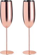 Set champagneglazen - Rosé goud - Prosecco glazen - Set van 2 stuks - RVS - 270 ml