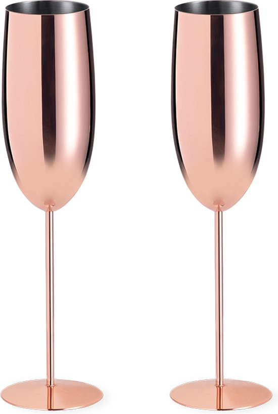 Set champagneglazen - Rosé goud - Prosecco glazen - Set van 2 stuks - RVS -  270 ml | bol