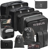 Coverzs Packing Cubes set 11 delig (zwart) - Kleding organizer set voor koffer & backpack - Backpack organizerset - 11 delige organizer set inclusief toilettas - Kleding organizer
