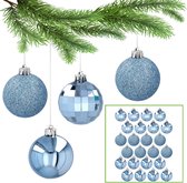 Boules de Noël bleues , Set de Boules de Noël en plastique , Décorations d'arbre de Noël 5 cm, 24 pièces