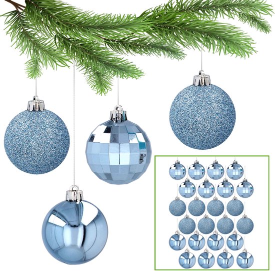 Blauwe Kerstballen, Set van Plastic Kerstballen, Kerstboomversieringen