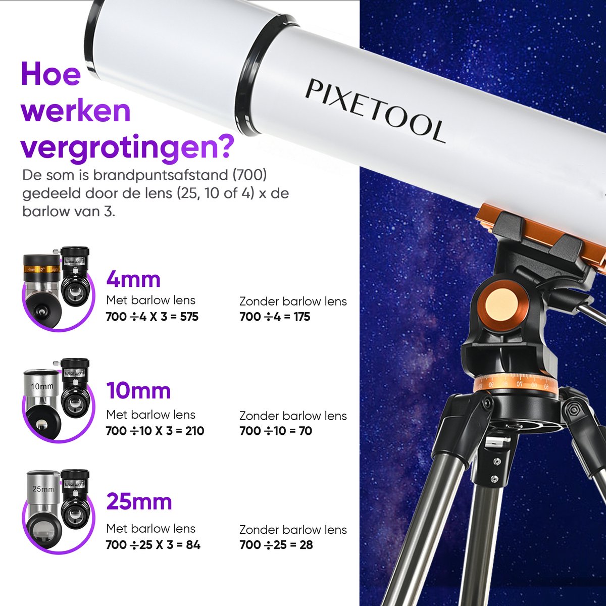 Pixetool Telescoop - 525x Vergroting - Sterrenkijker Volwassenen /  Gevorderden /... | bol