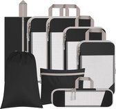 Koffer Organizer Set 8-delig, Packing Cubes Compression voor rugzak en koffer, paktassen voor koffer, pakkubussen, compressie, kofferorganizer reizen voor kleding, schoenen, ondergoed, zwart