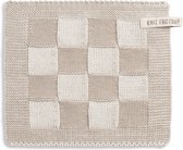 Knit Factory Gebreide Pannenlap Block - Pannenlappen gemaakt van 50% katoen & 50% acryl - Blokken motief - Traditionele look - 1 stuk - Ecru/Linnen - Bruin - 23x23 cm