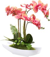 38 cm kunstmatige orchideeën, kunstmatige orchideeën in pot, kunstmatige orchideeën als echt, kunstmatige Phalaenopsis Bonsai in keramische pot, voor woonkamer, badkamer, decoratie, roze