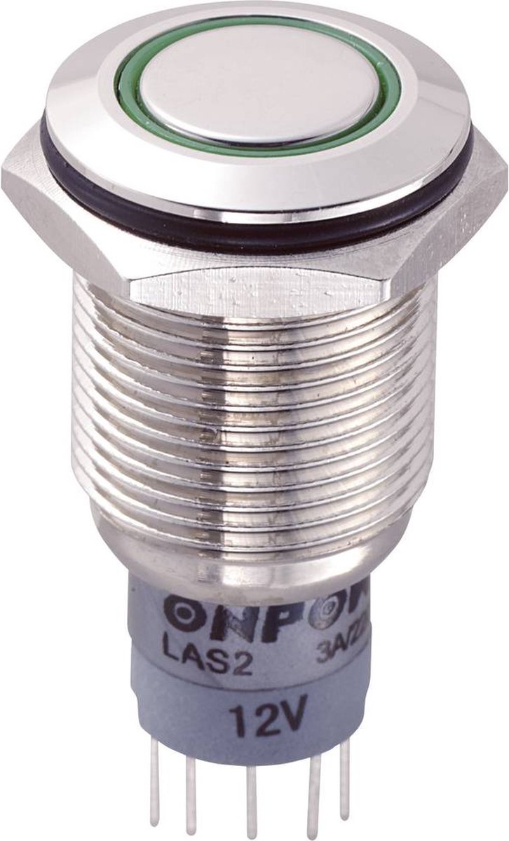 TRU COMPONENTS 701870 LAS2GQF-11E/G/12V/N/P Vandalismebestendige druktoets 250 V/AC 3 A 1x aan/(aan) Moment Groen IP67