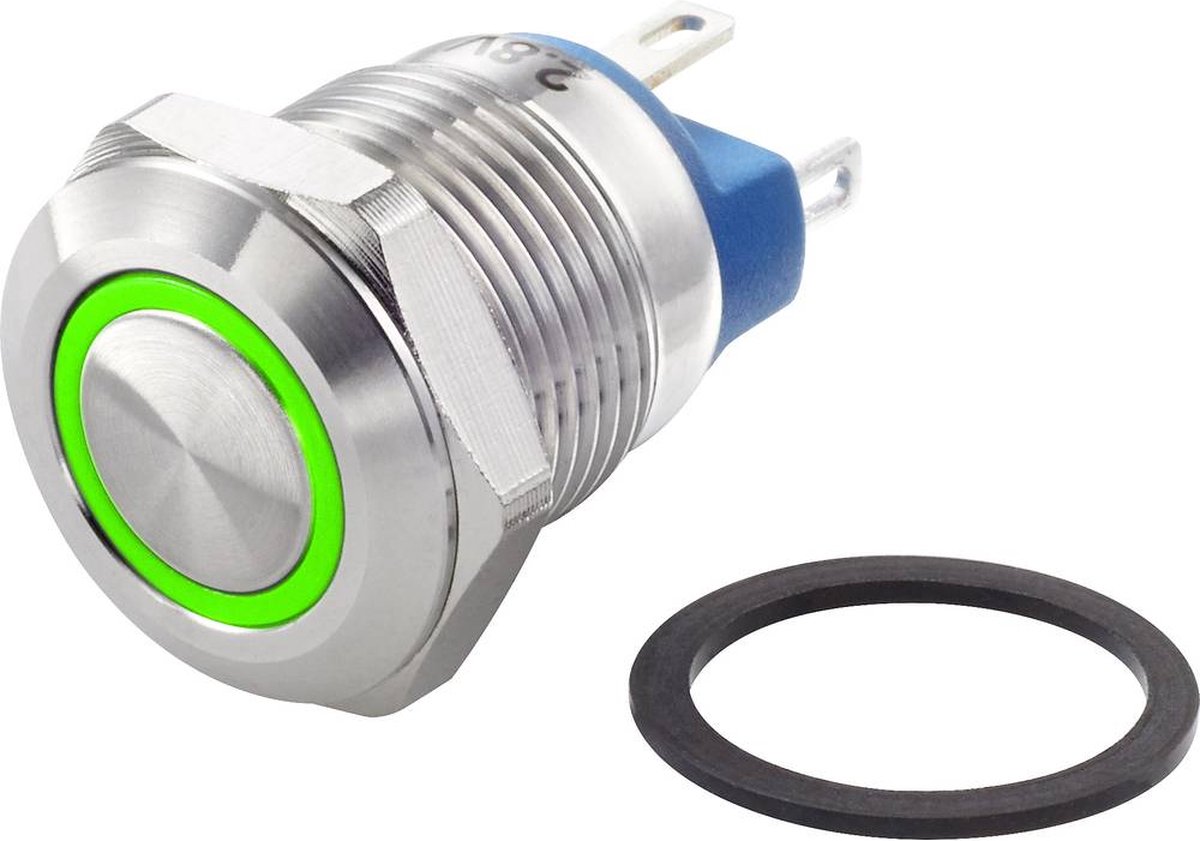 TRU COMPONENTS TC-7494656 TC-GQ12-AF-10E/J/G/12V/S Vandalismebestendige druktoets 48 V/DC 2 A 1x uit/(aan) Moment Groen