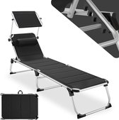 tectake® - Ligstoel ligbed zonnebed - aluminium - incl. hoofdkussen en verstelbaar zonnescherm - zwart