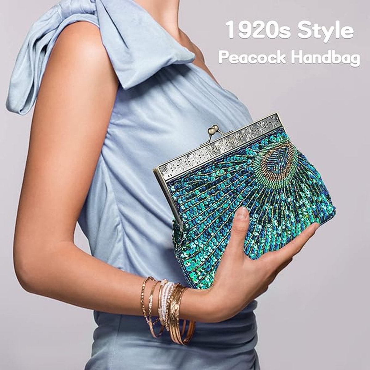 Vintage Pailletten Pauw Clutch Bag, Antieke Kralen Avond Handtas Clutch Bags, Turquoise Eye Catching Purse voor Bruiloft (Blauw)