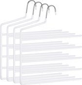 Trouser Hangers Space Saving Set of 4 Multiple Clothes Hangers Open End Non-Slip for 5 Trousers Each for Jeans, Towels, Scarves, White