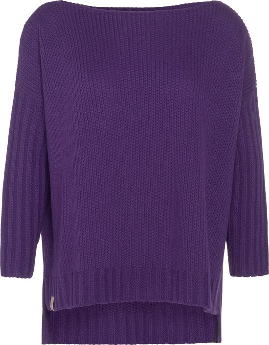 Knit Factory Kylie Gebreide Dames Trui - Trui dames winter - Pullover dames - lange mouw - Wintertrui - Damestrui - Boothals - Purple - Paars - 36/44