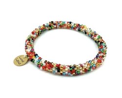 Luna-Leena duurzame kralen armband rol - multi - glaskralen - one size 14+ (7ø cm) - handgemaakt in Nepal - armbanden - beaded bracelet roll - accessoire - feest - gift - cadeau - kerstcadeau - moederdag sieraad
