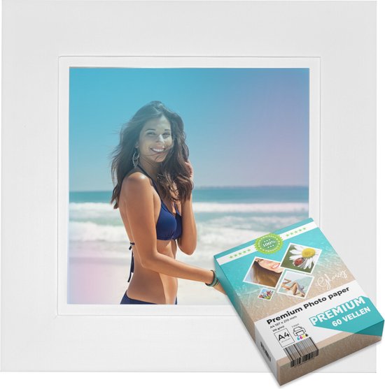 Maxenza 3D Fotolijst met 60 A4 Premium Fotopapier – Elegante Witte Afwerking, Duurzaam Hout