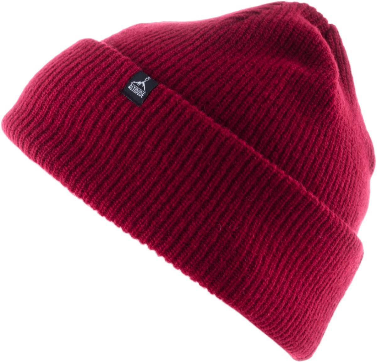 Altidude HERMIT Unisex klassieke geribde gebreide muts normale pasvorm manchetten dubbele laag Buitenkant: 80% scheerwol lamswol 20% polyamide // Voering: 100% scheerwol merino Rood