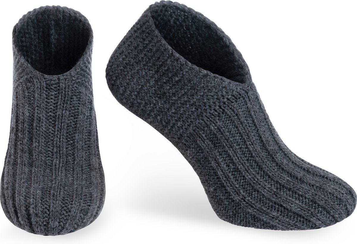 Knit Factory Miles Slofsokken - Sokken voor Dames en Heren - Gebreide sloffen - Huissokken - Antraciet - Maat 36-40