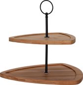 ooden and Metal Serving Stand 2 Tier 23.5 x 25 x 25 cm for Cupcakes, Cookies, Snacks, Fruit, Natural Colours/Black (Triangular)