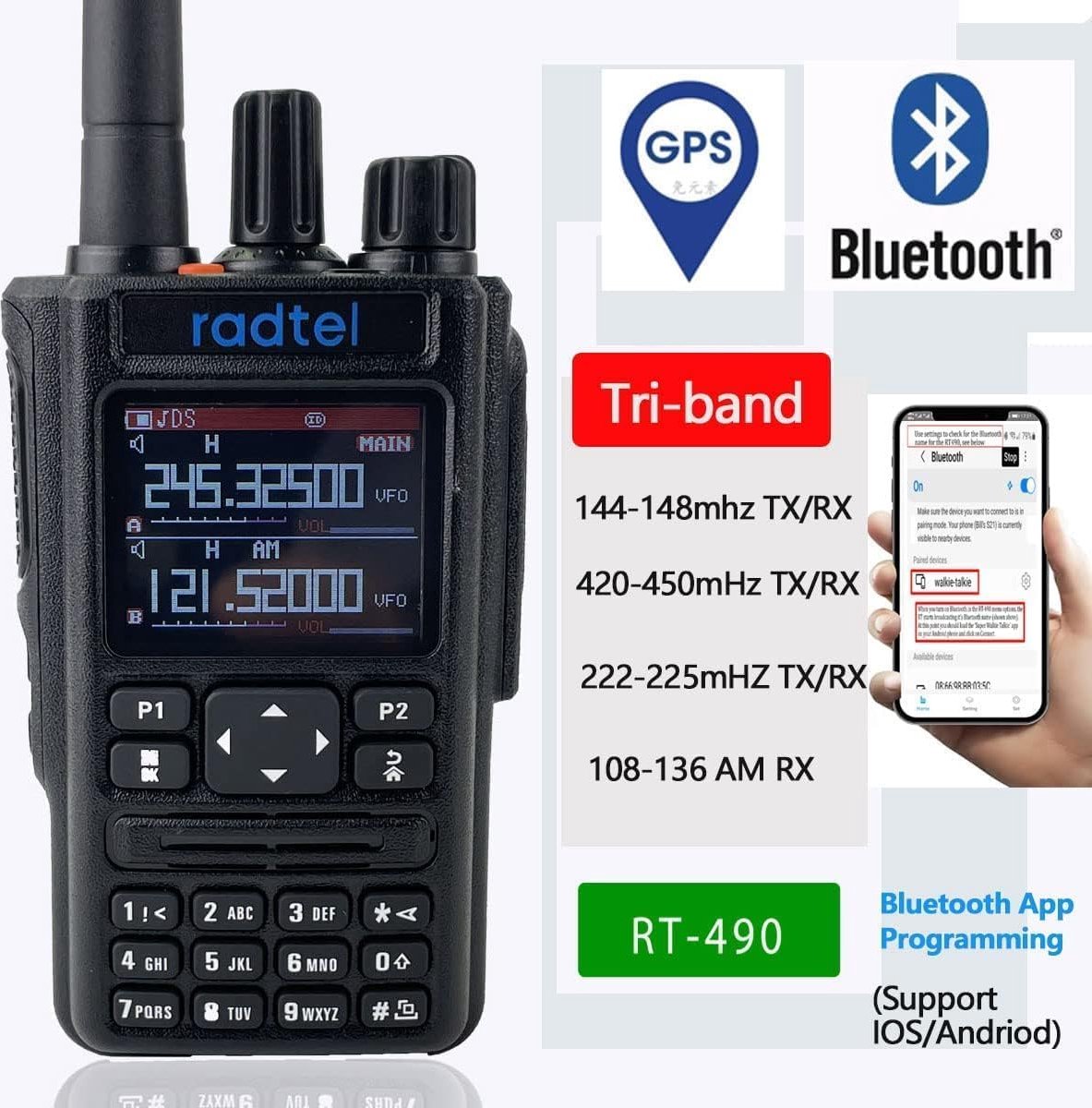 Radtel - RT-490 - Amateurradio - GPS Bluetooth - Luchtbandontvangst
