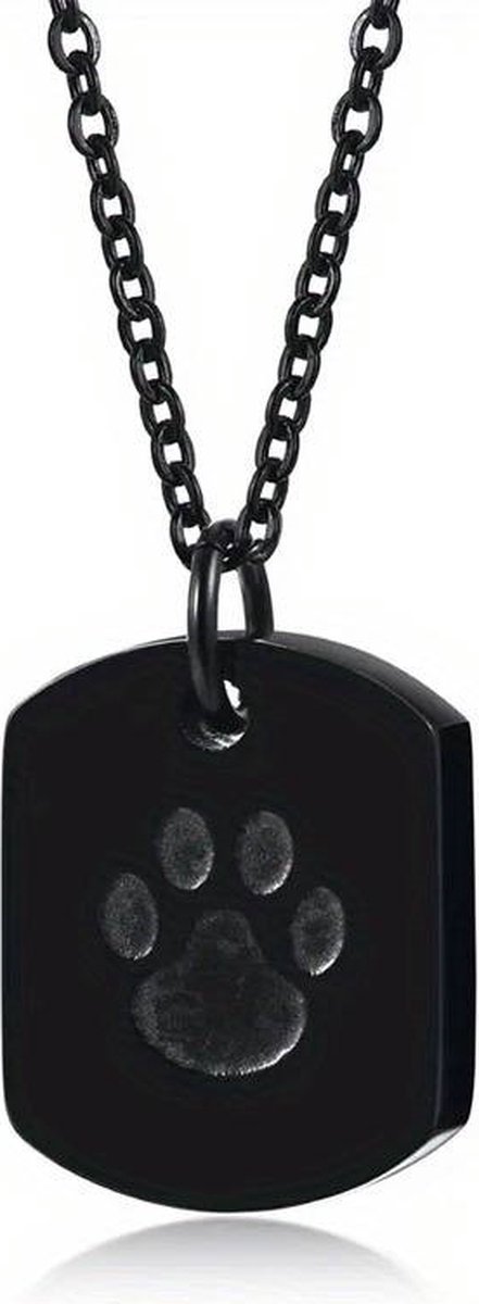 Ashanger met ketting - Dog Tag Honden Poot - Zwart - Asketting