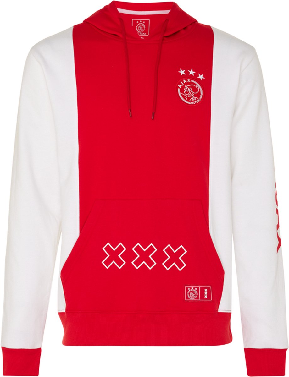 Ajax-hooded sweater wit/rood/wit logo kruizen M