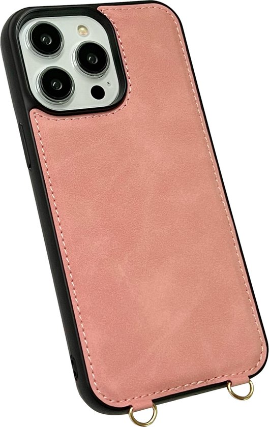 Coque Casemania pour Apple iPhone 14 Pro Pink Pâle - Coque Arrière de Luxe 2 en 1 avec Cordon - Étui Portefeuille adapté à Magsafe - Porte-Cartes