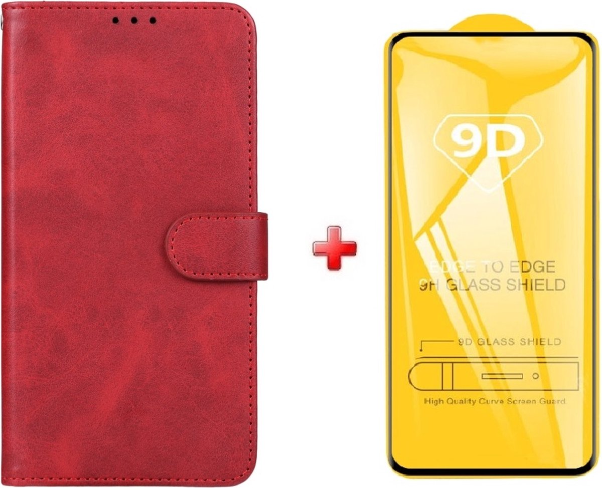 Xiaomi 13T / 13T Pro rood agenda book case hoesje + full glas screenprotector