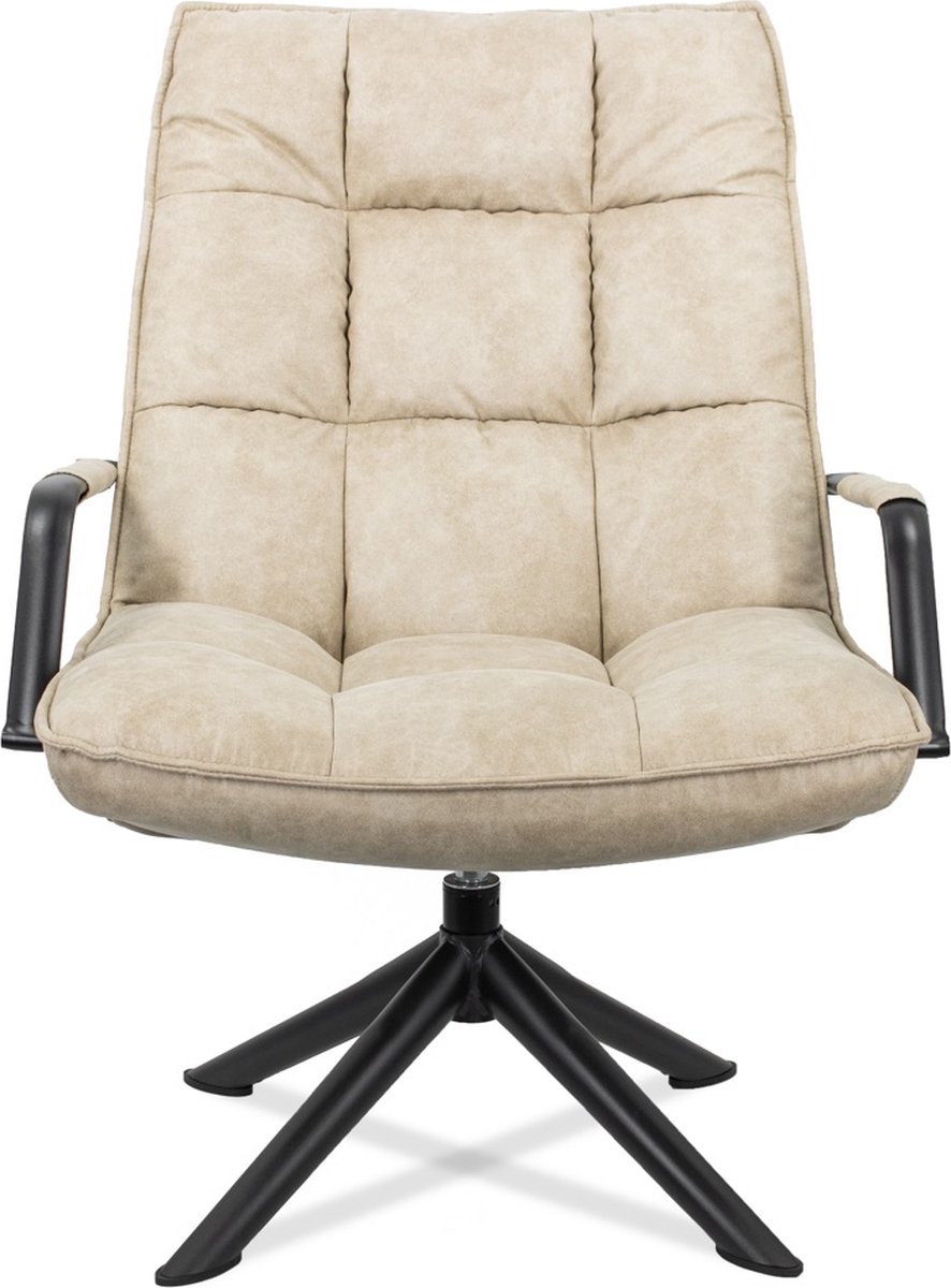 Luxe Draaifauteuil met Armleuning - Stof - Metaal - Fauteuil Stoel - Beige - 100 cm hoog