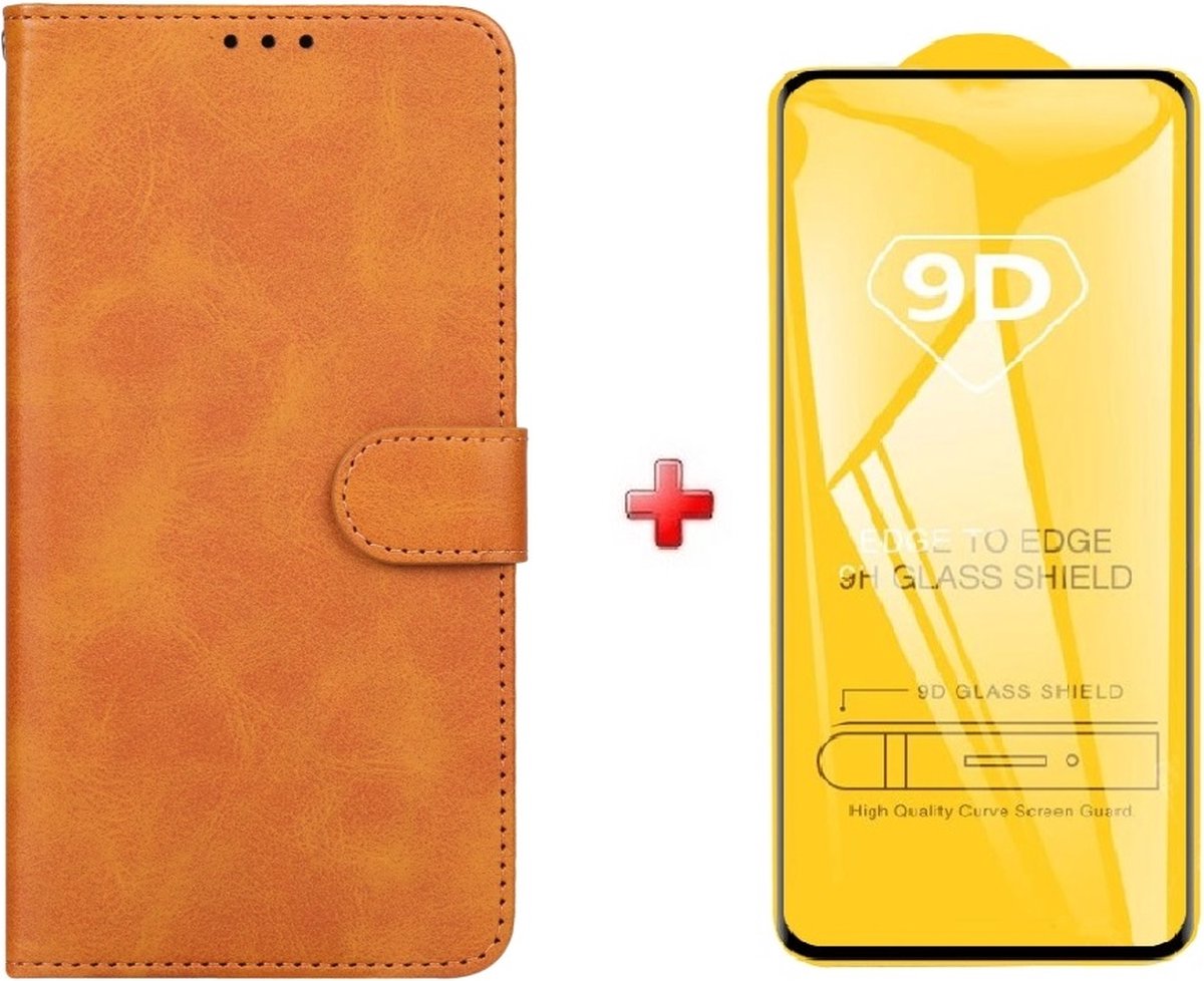 Xiaomi 13T / 13T Pro - bruin agenda book case hoesje + full glas screenprotector