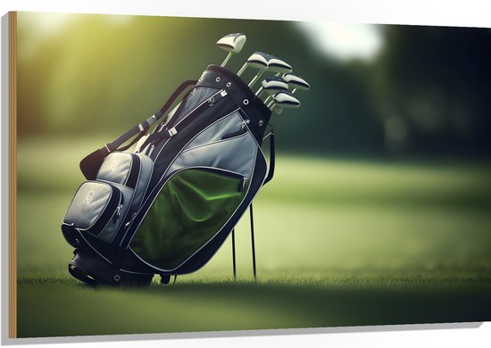 Hout - Golf - Tas - Clubs - Gras - Sport - 120x80 cm - 9 mm dik - Foto op Hout (Met Ophangsysteem)