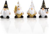 4 grappige kabouters 4 cm zwart goud wit - kerstman kerstkabouter decoratieve figuur klein kerstdecoratie