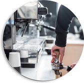 PVC Schuimplaat Muurcirkel - Koffiezetapparaat - Koffie - Drinken - Bekers - 40x40 cm Foto op Muurcirkel (met ophangsysteem)