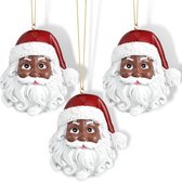 ZEZ Décoration de Noël Père Noël à la Peau Bronzée - Set de Trois Boules de Noël - Décoration de Noël