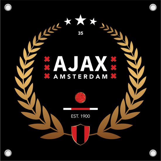 Ajax Tuinposter - Gouden Krans - Voetbal - Tuinposter - Poster - Tuindecoratie - 100x100cm - Voorzien Van Ophangogen