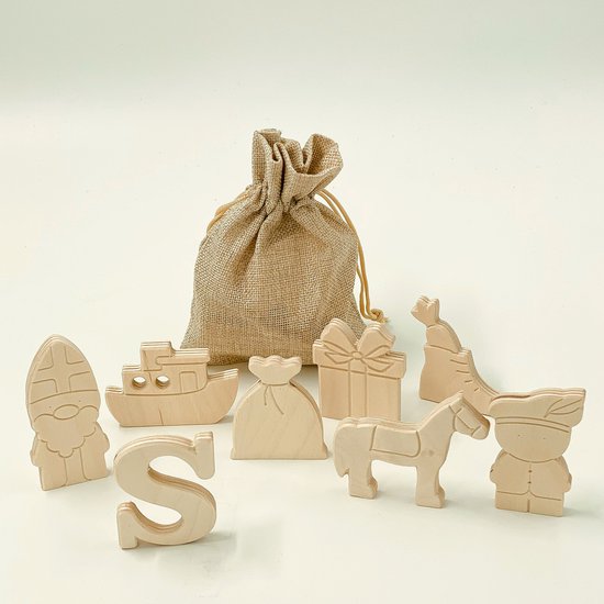 Cadeaux uniques de chaussures Sinterklaas en bois : Set de 8 !
